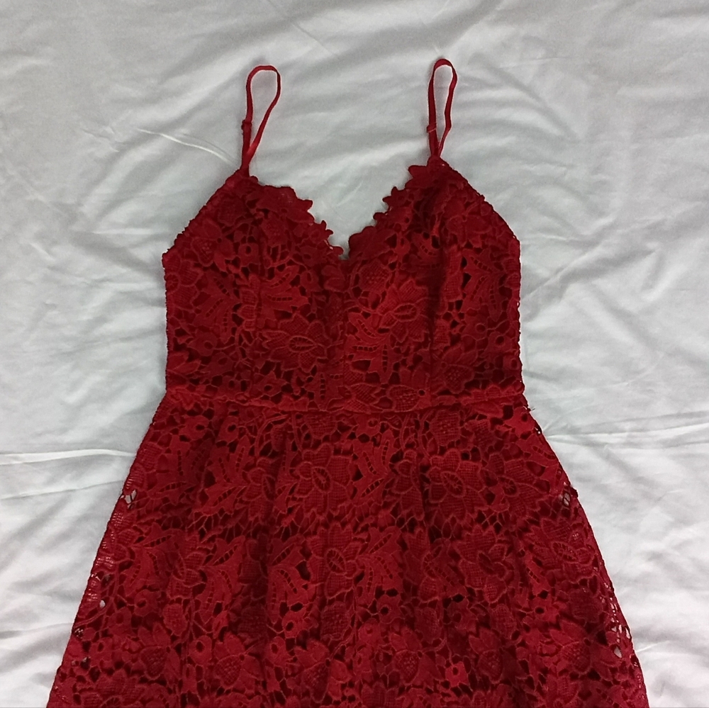 ASTR Burgundy Red Lace Midi Dress - Picture 6 of 7
